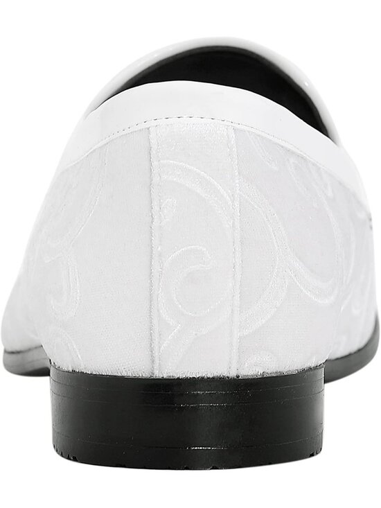 Amali Men\'s White Paisley Embossed Velvet Loafer Satin Trim Slip On Tuxedo Shoes main image 4